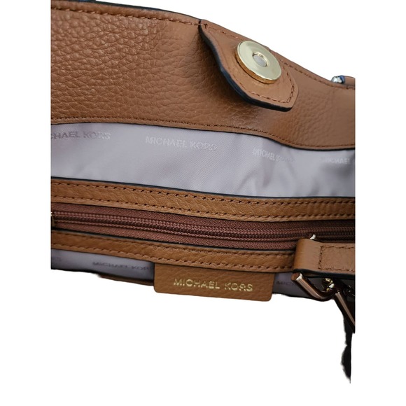 Michael Kors Brooklyn Ladies Large Brown Canvas Satchel Bag - Picture 14 of 16